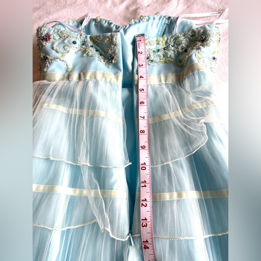 Alyce Paris Light Blue Tiered Tulle Ruffle Prom Dress Sz 2 Regencycore Fairycore - Picture 9 of 16